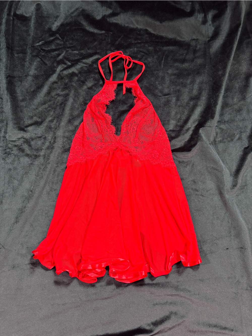 Escante Lace Halter Red Chemise Nightdress - Women's Intimates